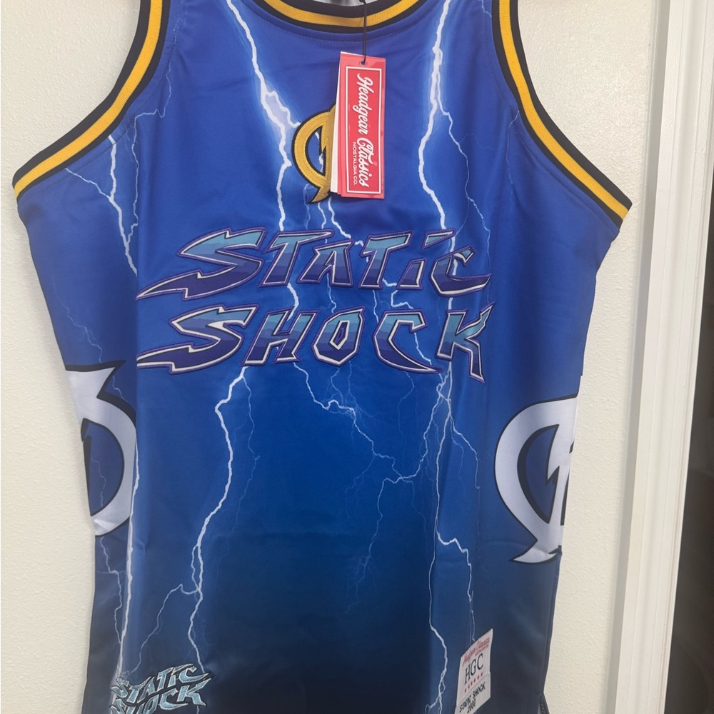 STATIC SHOCK Blue Lightening Headgear Classics Basketball Jersey ~π XL - Picture 3 of 9